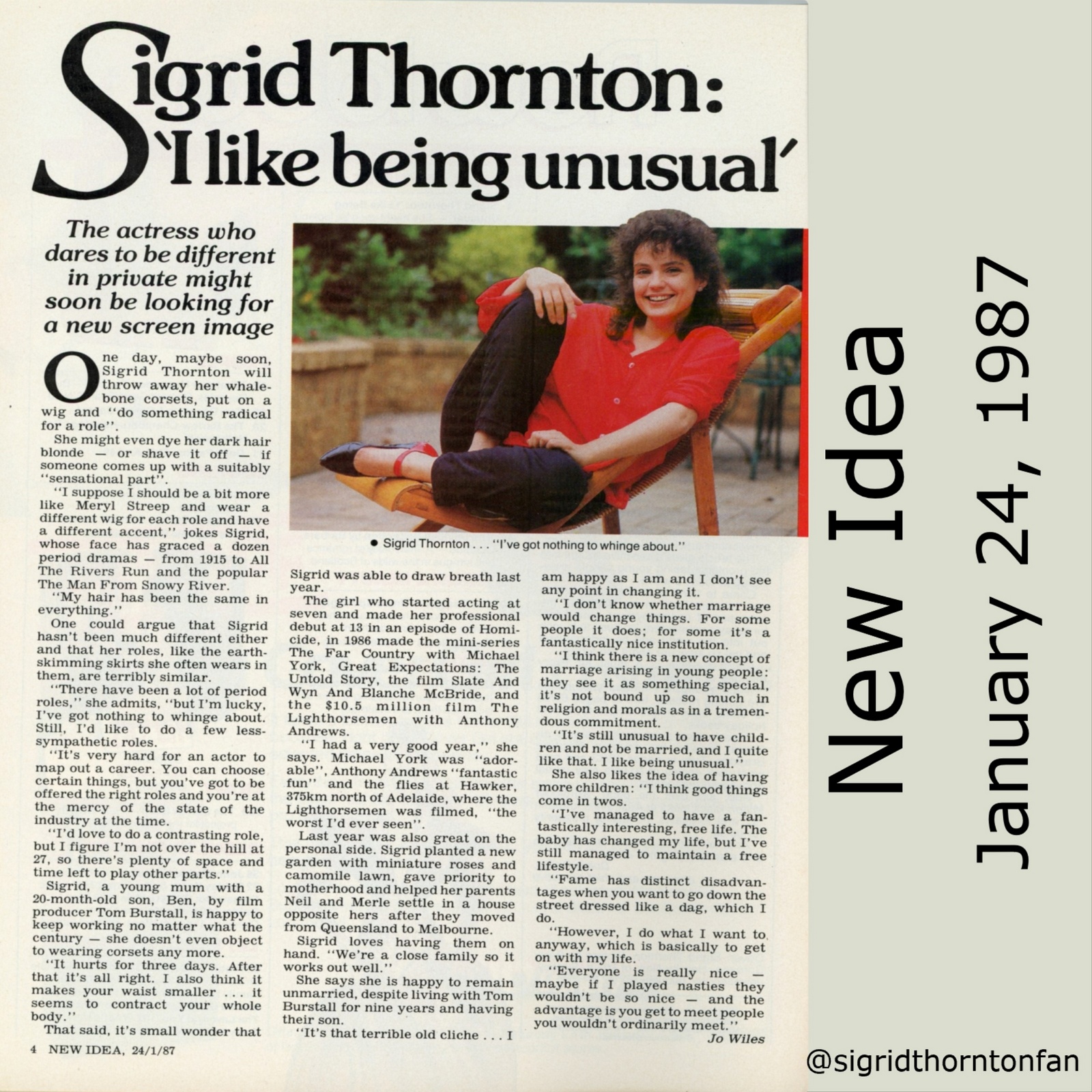 New Idea Jan 24, 1987 Sigrid Thornton - I like being unusual