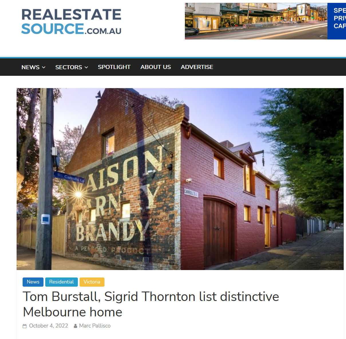 Tom Burstall Sigrid Thornton list distinctive Melbourne home