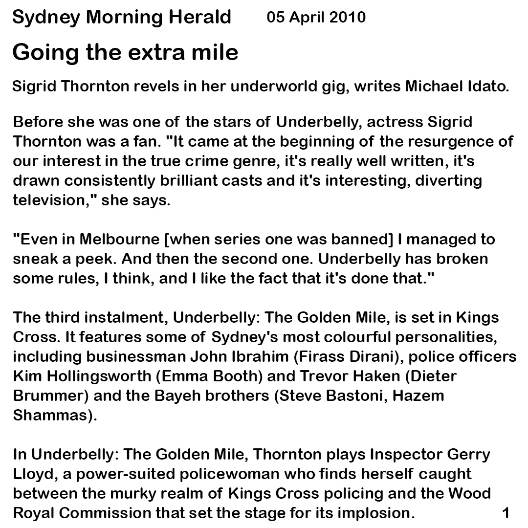 Sydney Morning Herald Underbelly Sigrid Thornton