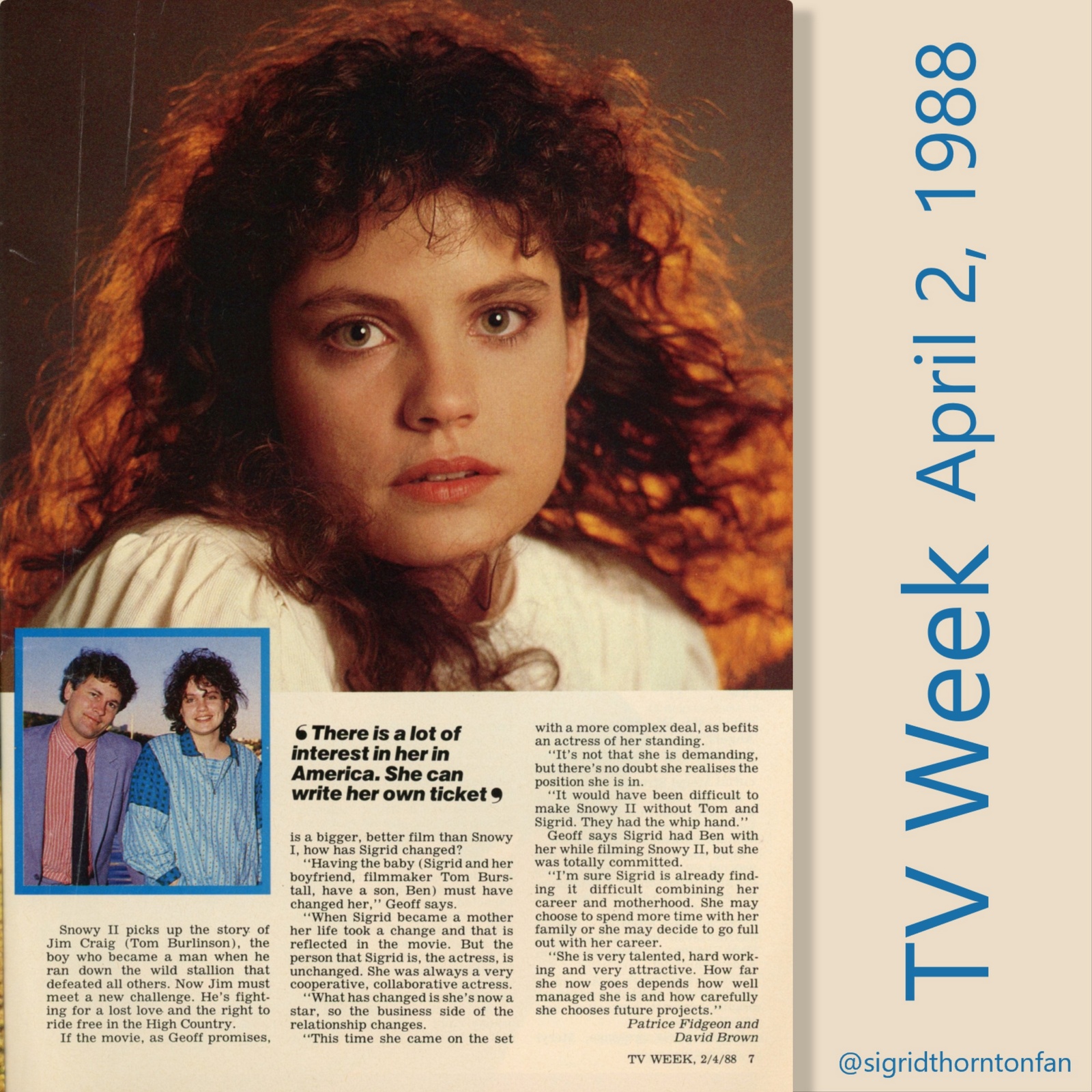 TV Week April 2, 1988 - Our Sigrid set for US stardom