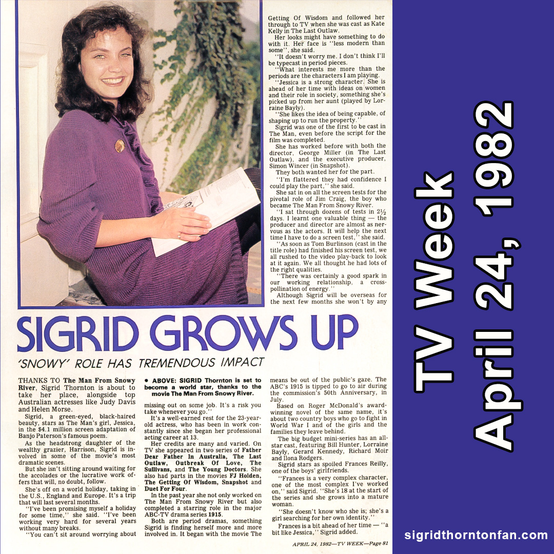 Sigrid Thornton TV Week April 24, 1982