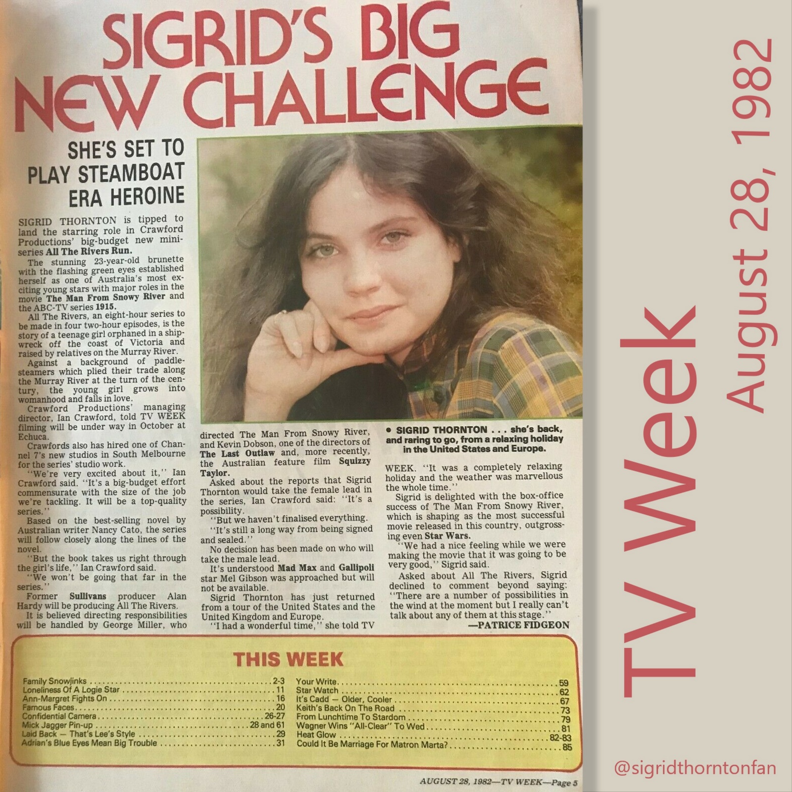 TV Week August 28, 1982 - Sigrid&apos;s Big Challenge 