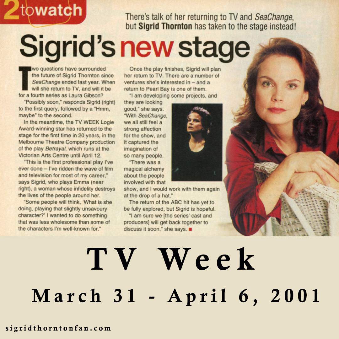 Sigrid Thornton TV Week March 31, 2001