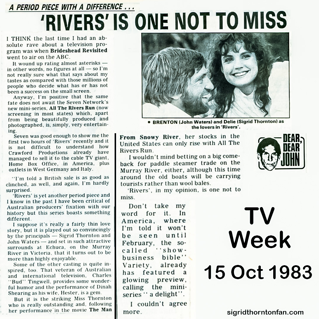 Sigrid Thornton TV Week 15 Oct 1983 All the Rivers Run