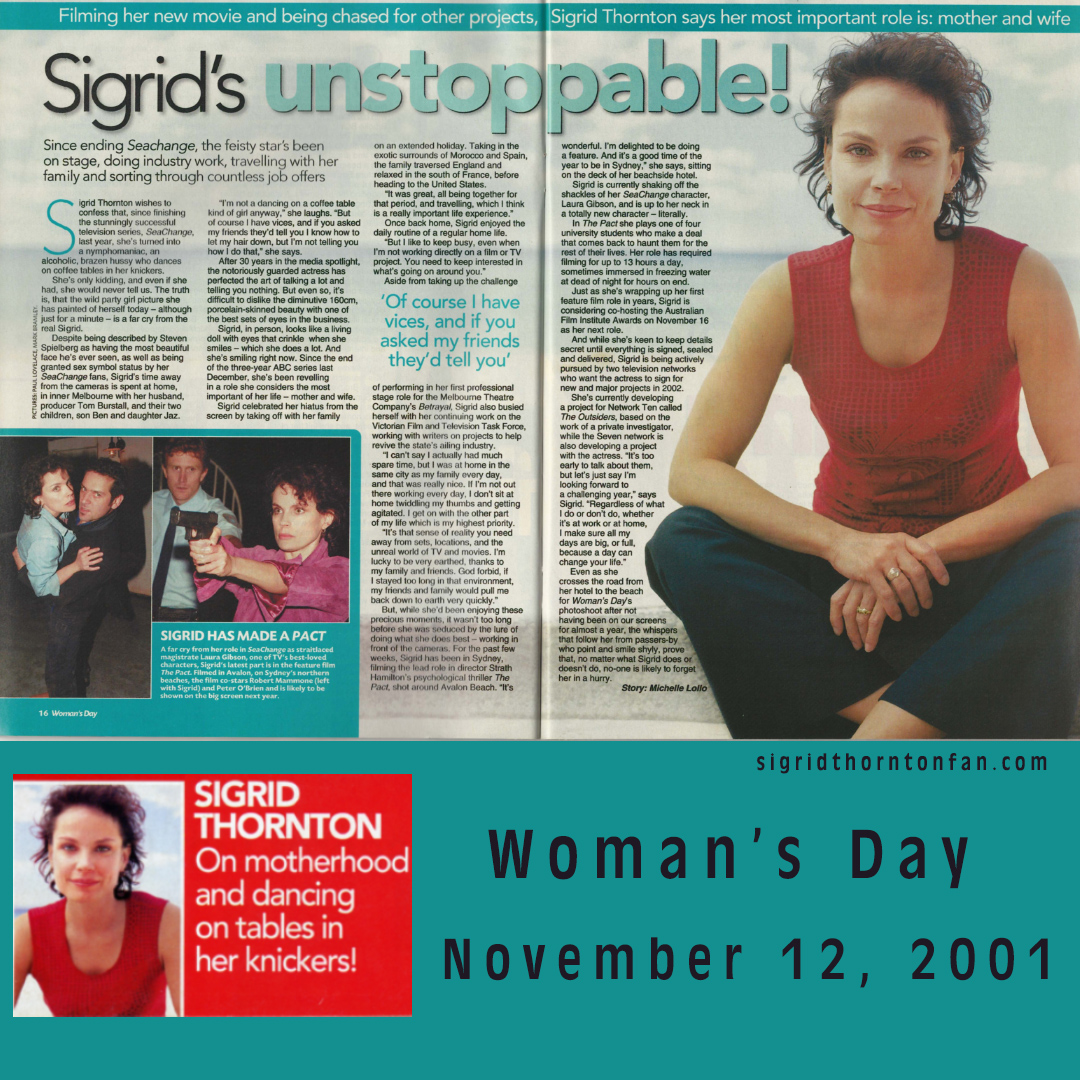 Sigrid Thornton Woman&apos;s Day Nov 12 2001