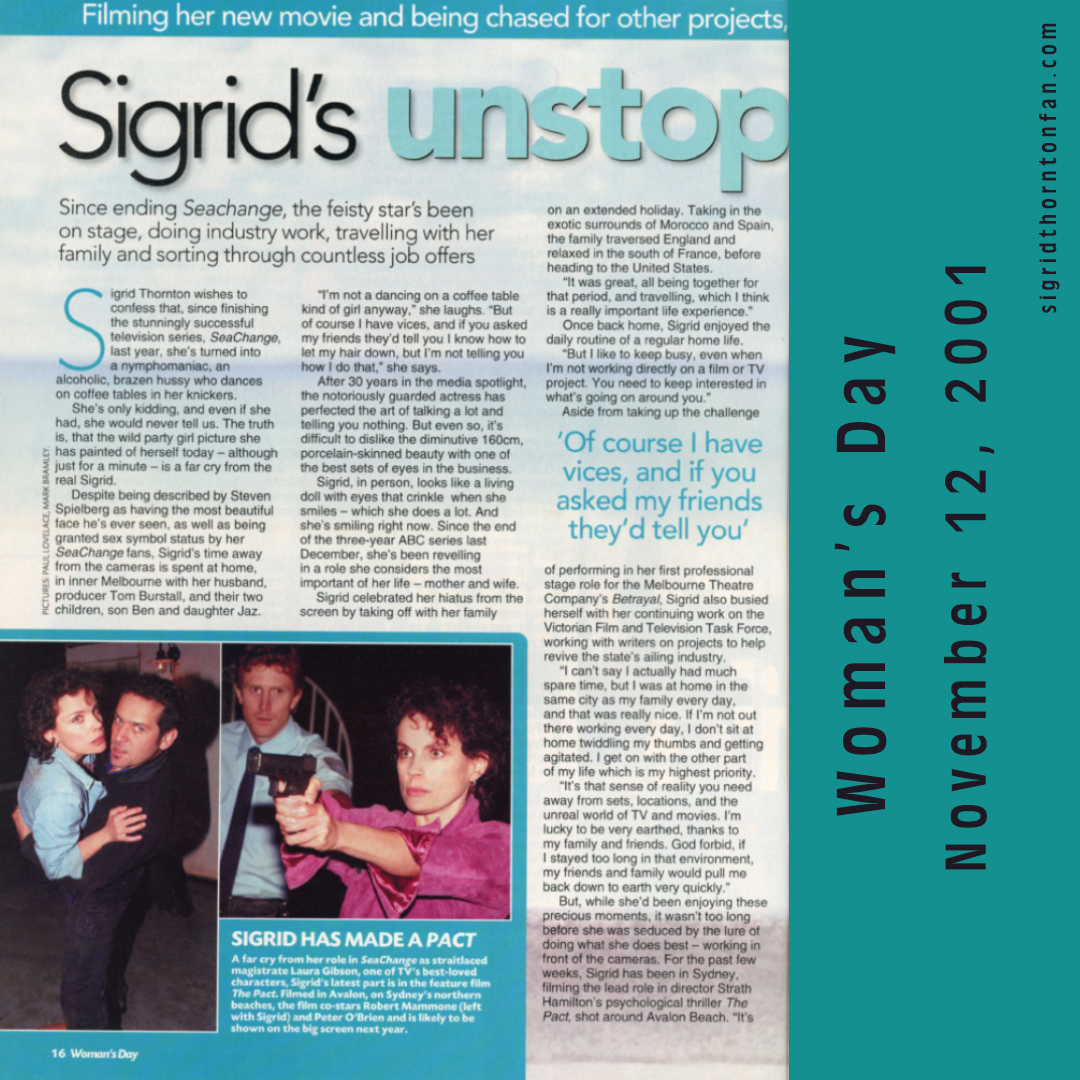 Sigrid Thornton Woman&apos;s Day Nov 12 2001